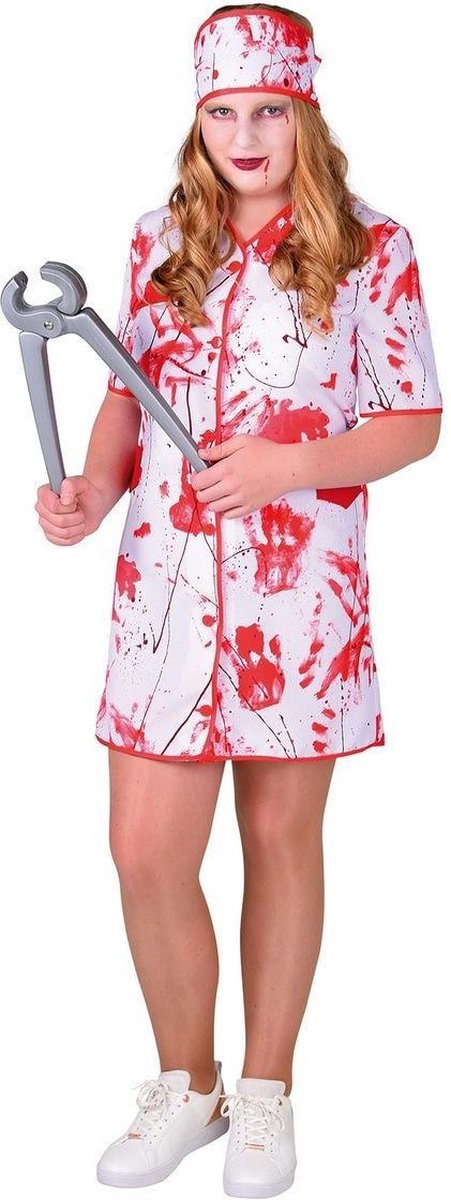 Halloween Kostuum | Niet Al Te Zachtzinnige Ziekenhuis Verpleegster | Meisje | Maat: 128 | Halloween | Verkleedkleding